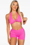 Kikiva Dynamic Halter Twist Crop- Ultra Pink