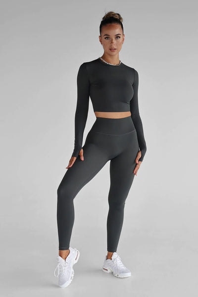 Leelo Active Full Length Legging- Grey Marle– HyperLuxe Activewear